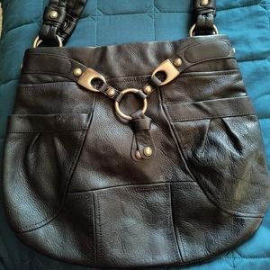 B. Makowsky Black Leather Hobo Shoulder Handbag